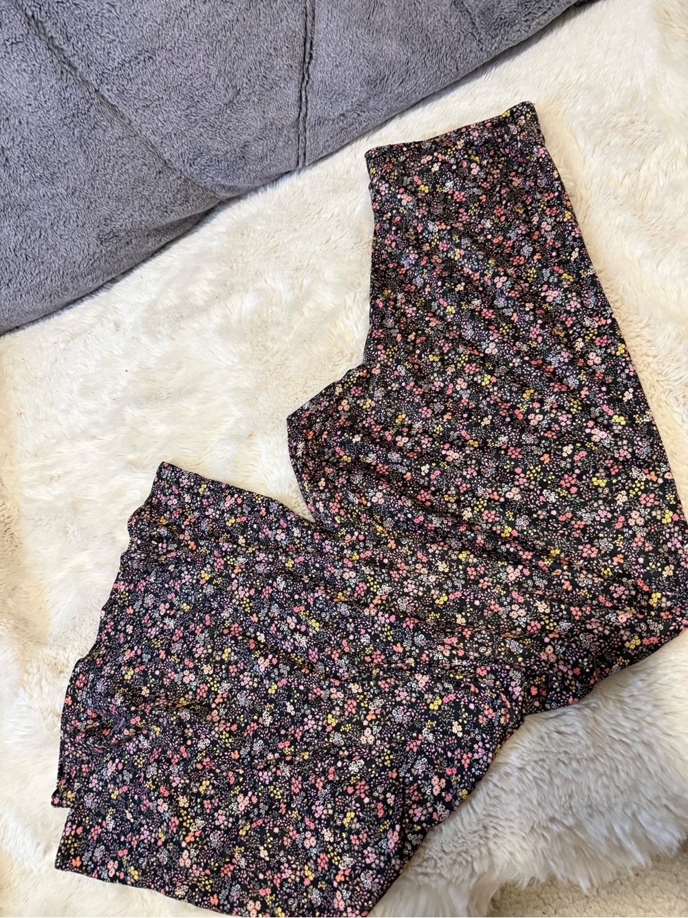 Lulu's Black Floral Wide Leg Pants with Pink and Yellow Ditsy Print